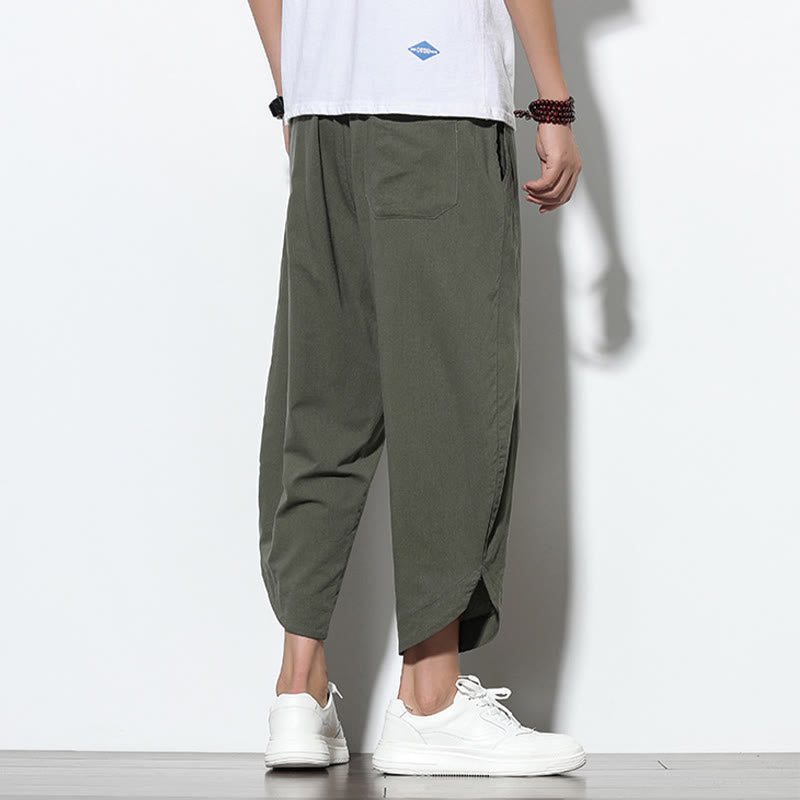 Buddha Stones Lässige Sommer-Haremshose aus Leinen mit Kordelzug, Länge 7–8, mit Taschen - image 34