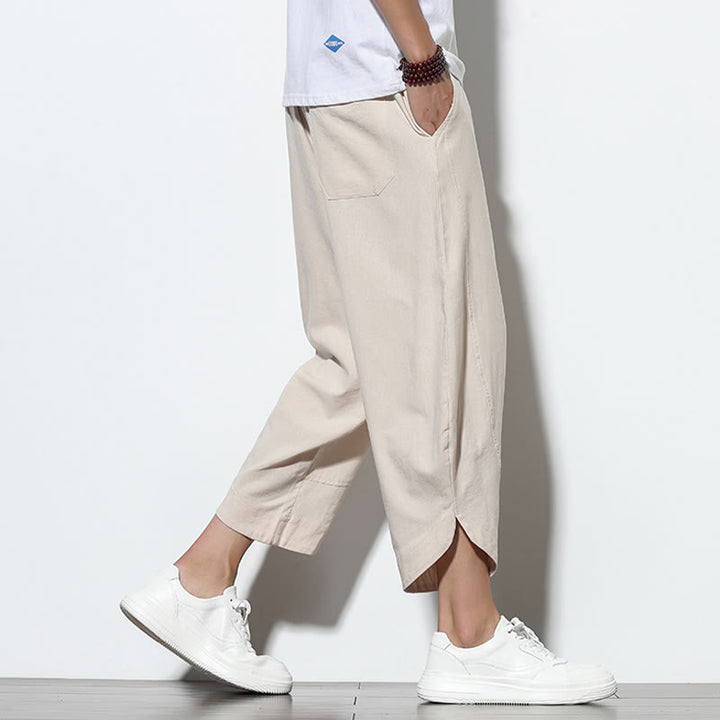 Buddha Stones Lässige Sommer-Haremshose aus Leinen mit Kordelzug, Länge 7–8, mit Taschen - image 15