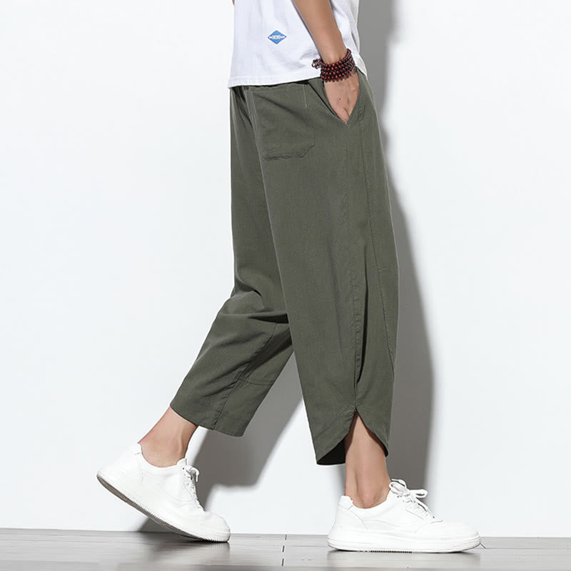 Buddha Stones Lässige Sommer-Haremshose aus Leinen mit Kordelzug, Länge 7–8, mit Taschen - image 35