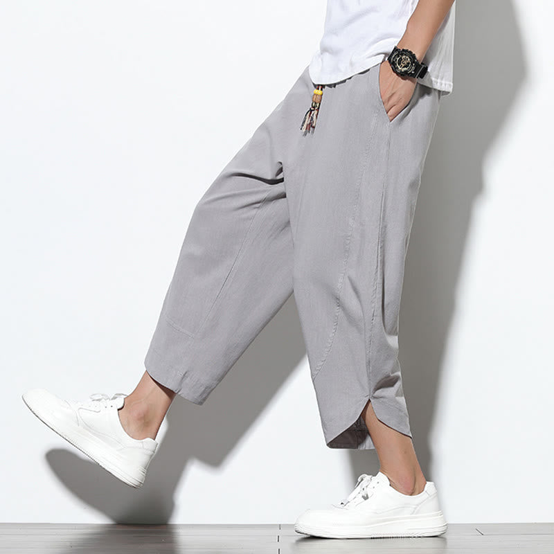 Buddha Stones Lässige Sommer-Haremshose aus Leinen mit Kordelzug, Länge 7–8, mit Taschen - image 7