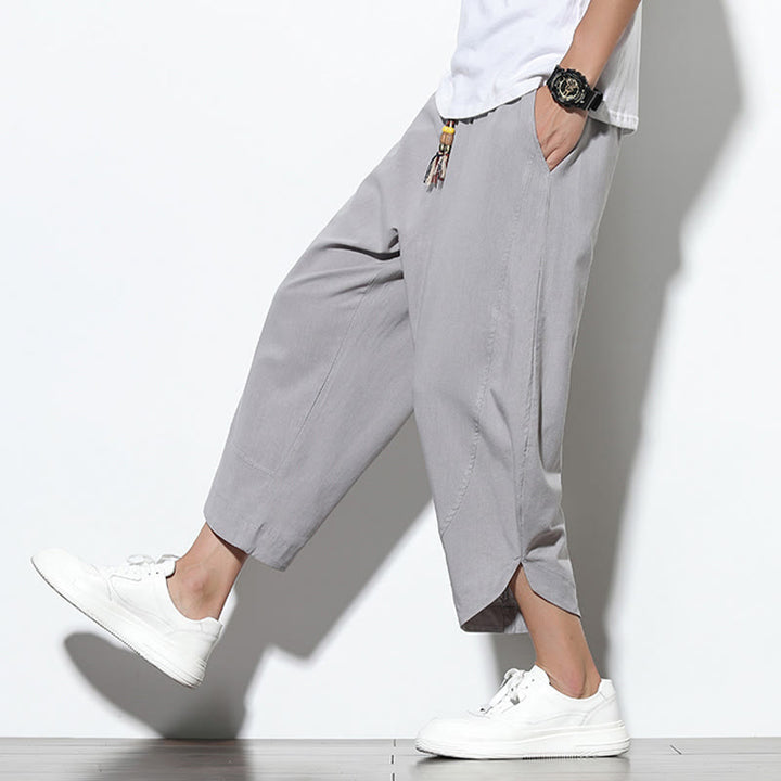 Buddha Stones Lässige Sommer-Haremshose aus Leinen mit Kordelzug, Länge 7–8, mit Taschen - image 7