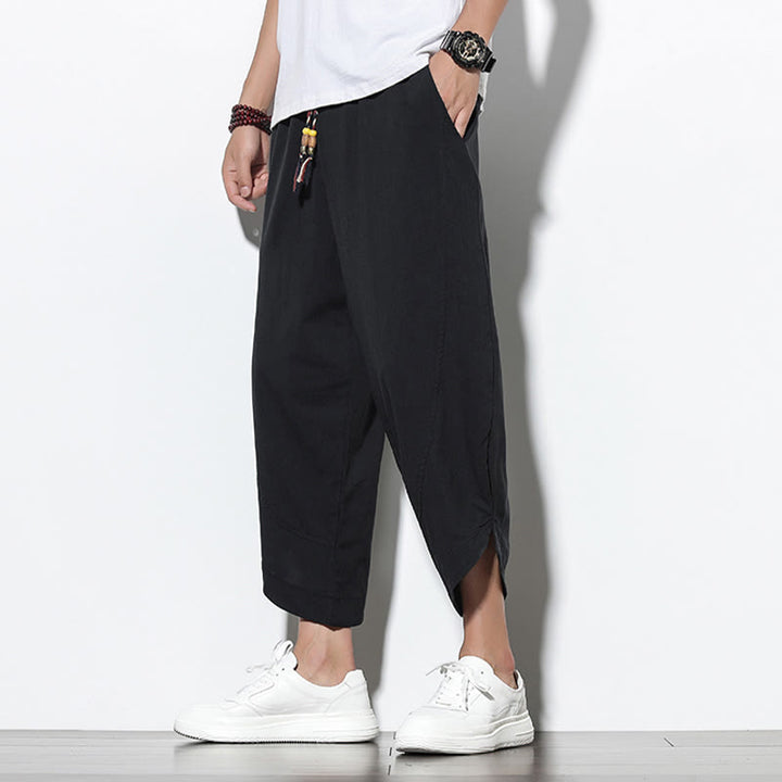 Buddha Stones Lässige Sommer-Haremshose aus Leinen mit Kordelzug, Länge 7–8, mit Taschen - image 23