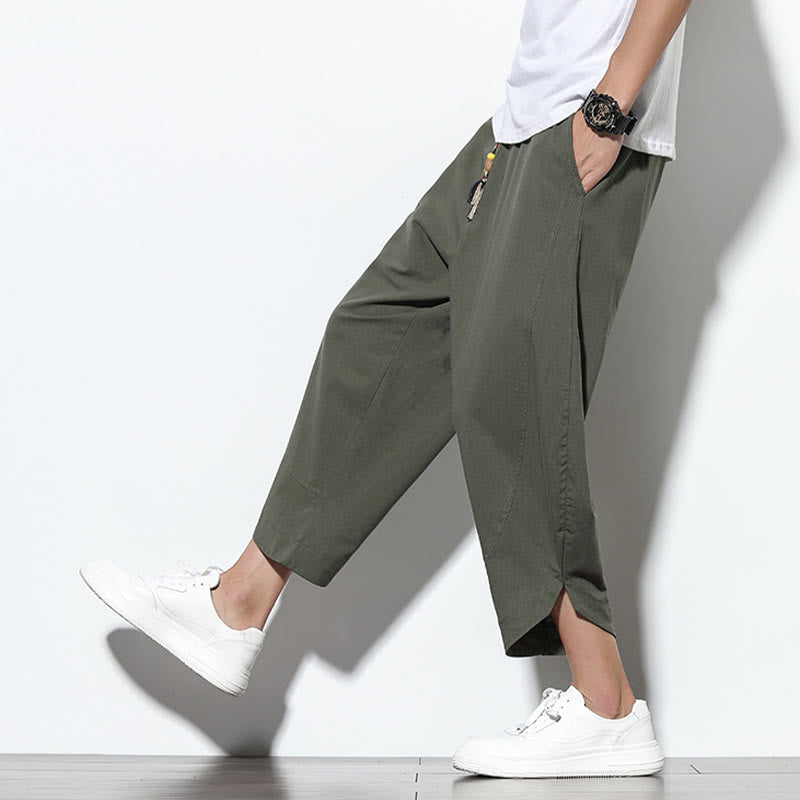 Buddha Stones Lässige Sommer-Haremshose aus Leinen mit Kordelzug, Länge 7–8, mit Taschen - image 37