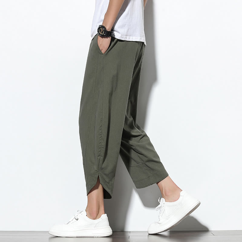 Buddha Stones Lässige Sommer-Haremshose aus Leinen mit Kordelzug, Länge 7–8, mit Taschen - image 33