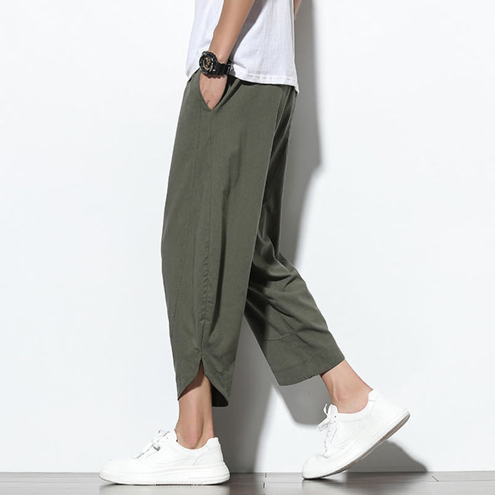 Buddha Stones Lässige Sommer-Haremshose aus Leinen mit Kordelzug, Länge 7–8, mit Taschen - image 33