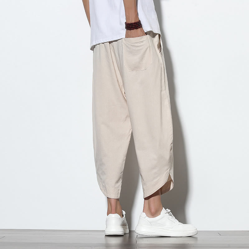 Buddha Stones Lässige Sommer-Haremshose aus Leinen mit Kordelzug, Länge 7–8, mit Taschen - image 13