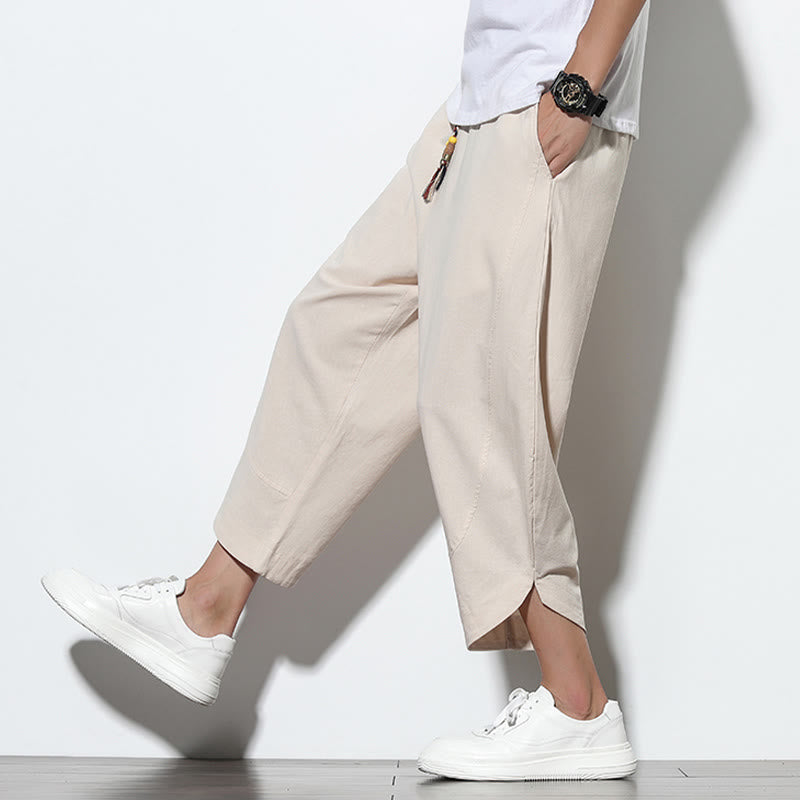 Buddha Stones Lässige Sommer-Haremshose aus Leinen mit Kordelzug, Länge 7–8, mit Taschen - image 16