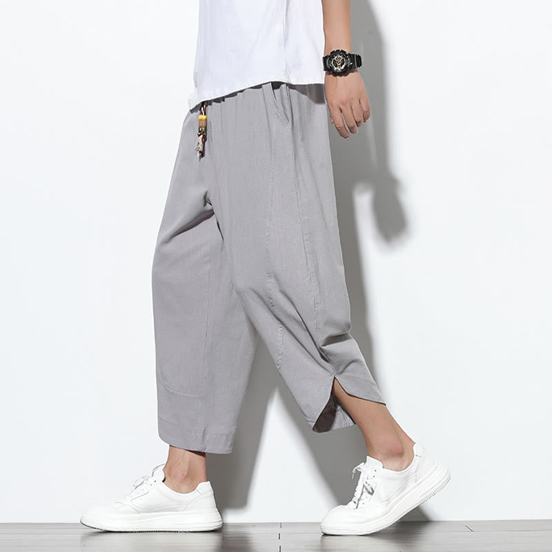 Buddha Stones Lässige Sommer-Haremshose aus Leinen mit Kordelzug, Länge 7–8, mit Taschen - image 1