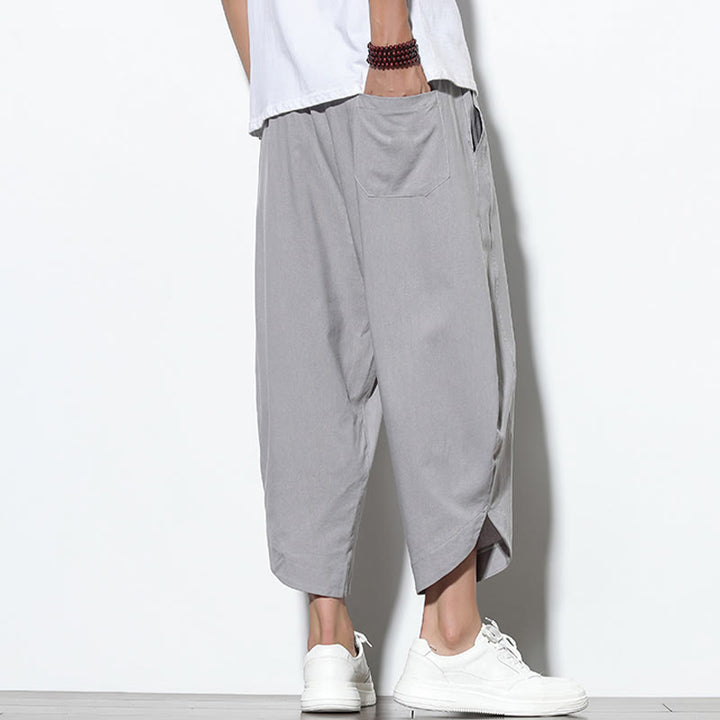 Buddha Stones Lässige Sommer-Haremshose aus Leinen mit Kordelzug, Länge 7–8, mit Taschen - image 5
