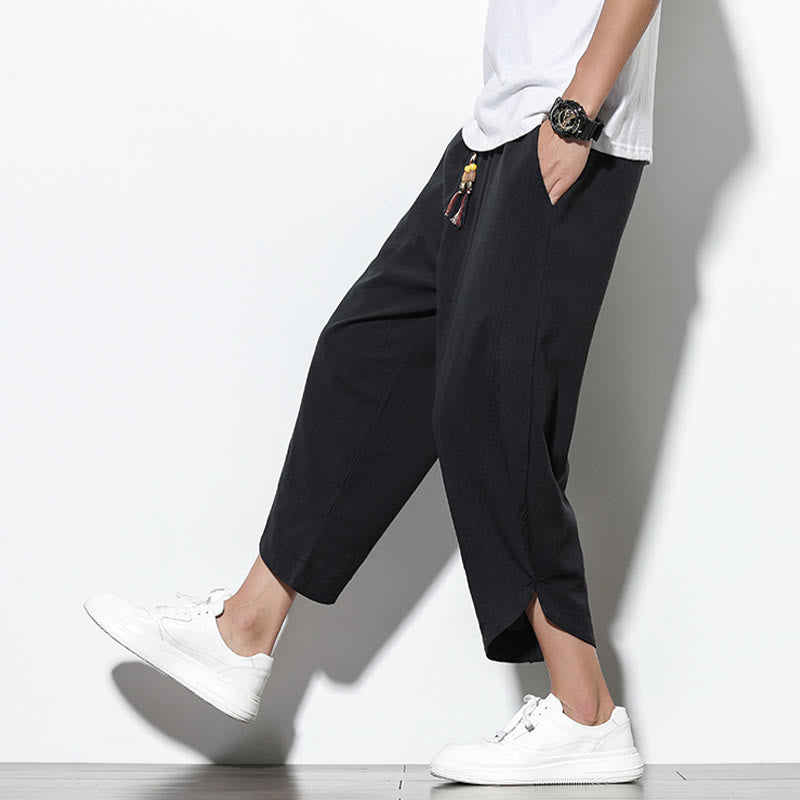 Buddha Stones Lässige Sommer-Haremshose aus Leinen mit Kordelzug, Länge 7–8, mit Taschen - image 25