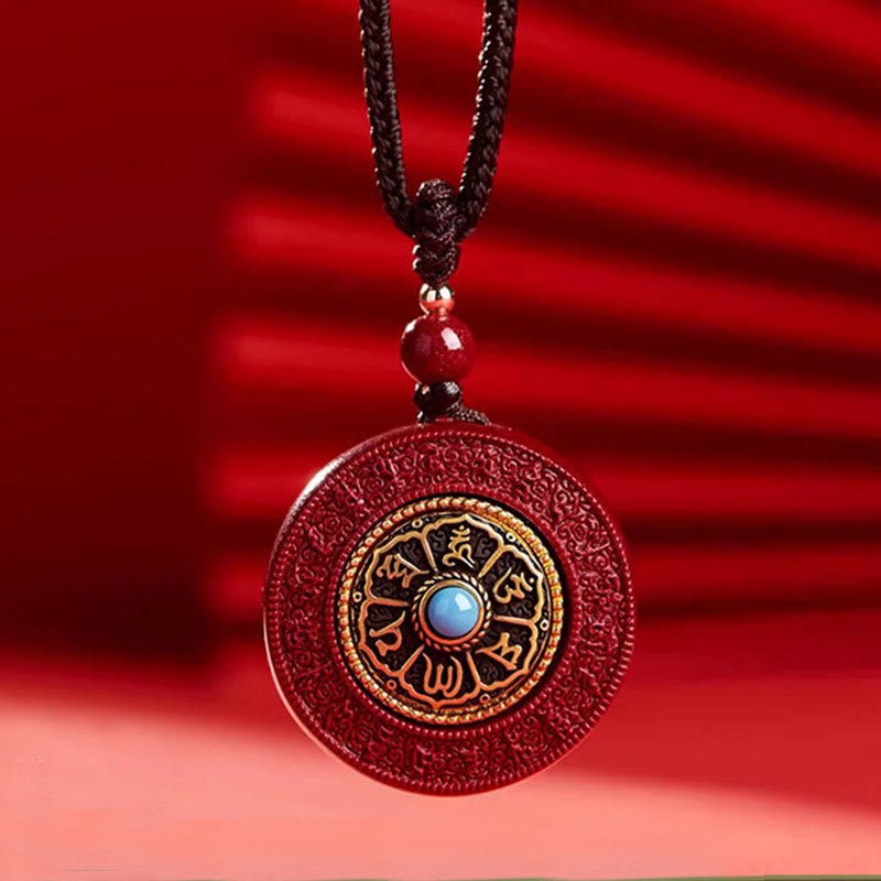 Buddha Stones, natürlicher Zinnober, Om Mani Padme Hum, drehbare Schrift, Yin-Yang-Muster, Segen, Halskette mit Anhänger - image 1