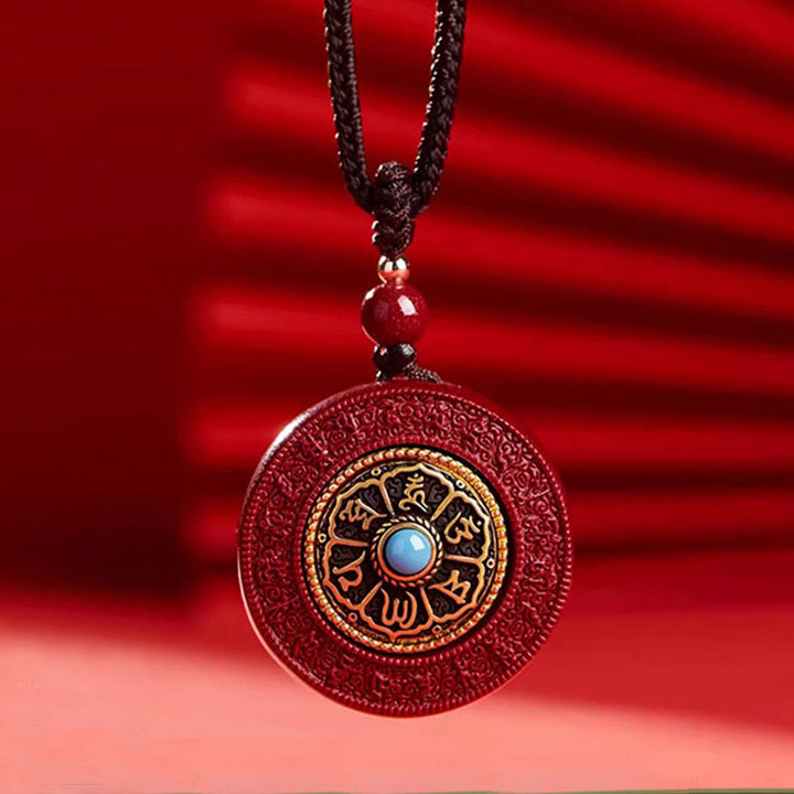 Buddha Stones, natürlicher Zinnober, Om Mani Padme Hum, drehbare Schrift, Yin-Yang-Muster, Segen, Halskette mit Anhänger - image 1