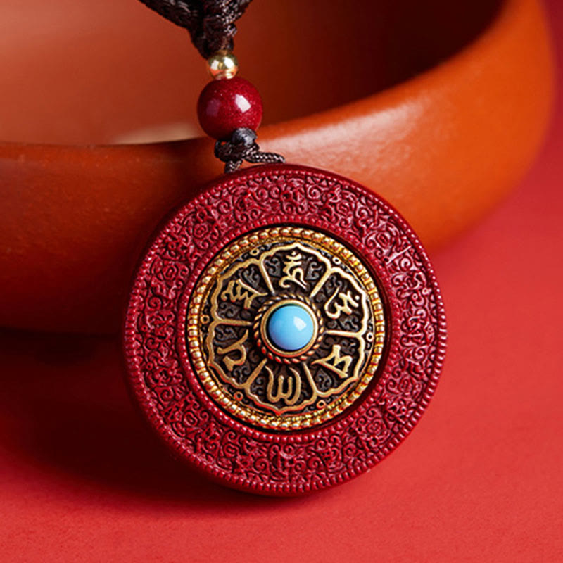 Buddha Stones, natürlicher Zinnober, Om Mani Padme Hum, drehbare Schrift, Yin-Yang-Muster, Segen, Halskette mit Anhänger - Zinnober - image 0