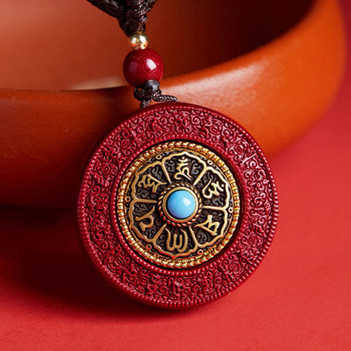 Buddha Stones, natürlicher Zinnober, Om Mani Padme Hum, drehbare Schrift, Yin-Yang-Muster, Segen, Halskette mit Anhänger - Zinnober - image 0