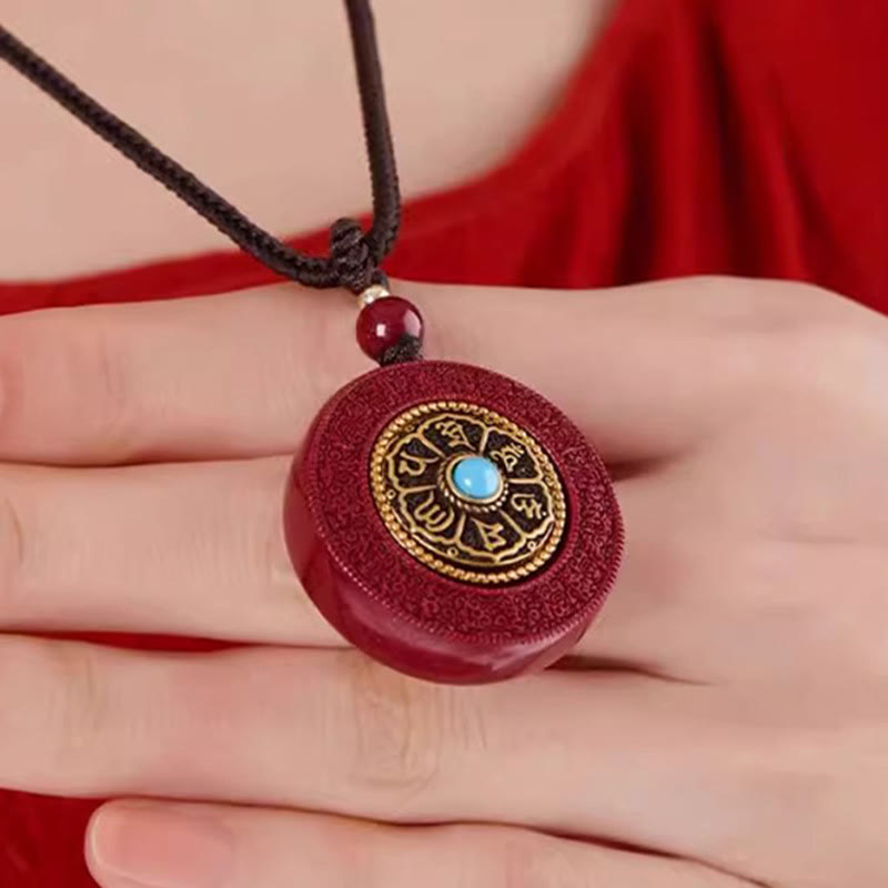 Buddha Stones, natürlicher Zinnober, Om Mani Padme Hum, drehbare Schrift, Yin-Yang-Muster, Segen, Halskette mit Anhänger - image 2