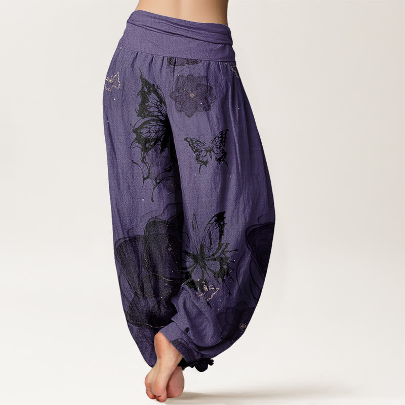 Haremshose mit Buddha Stones, Schmetterlings- und Blumenmuster, elastische Taille für Damen - image 2