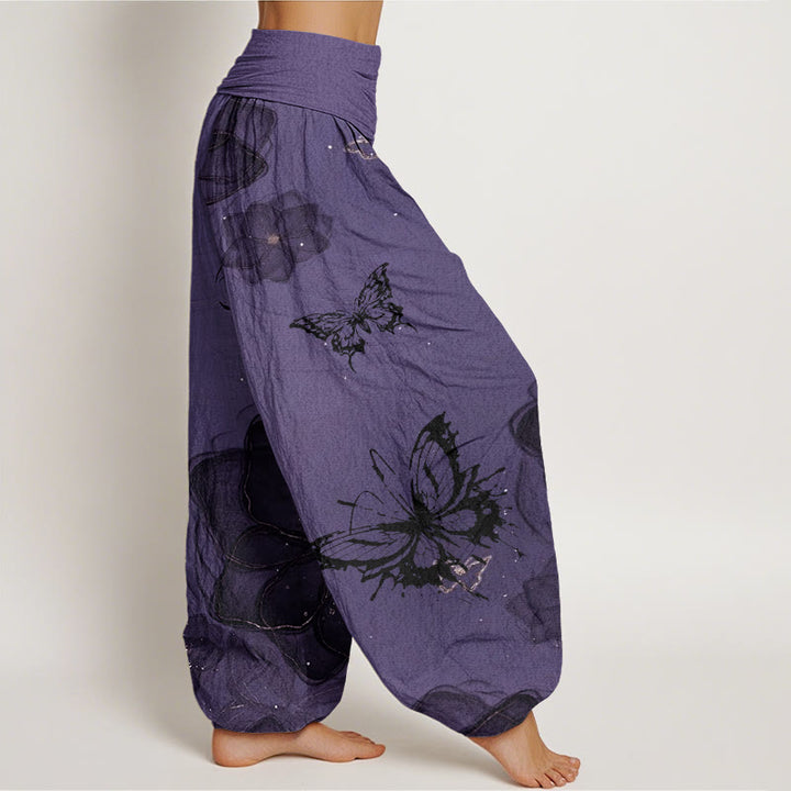 Haremshose aus Baumwolle mit Buddha Stones, Schmetterlings- und Blumenmuster sowie elastischem Bund für Damen - image 2