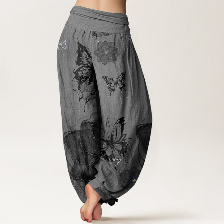 Haremshose aus Baumwolle mit Buddha Stones, Schmetterlings- und Blumenmuster sowie elastischem Bund für Damen - image 5