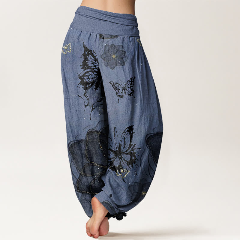 Haremshose aus Baumwolle mit Buddha Stones, Schmetterlings- und Blumenmuster sowie elastischem Bund für Damen - image 8