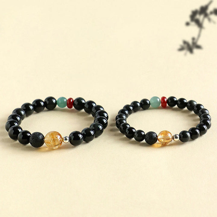 Buddha Stones Armband aus natürlichem schwarzem Obsidian mit Perlen für Kraft und Erfüllung