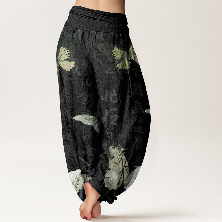Haremshose mit elastischer Taille für Damen, Buddha Stones, Schmetterling, Bambusblätter, chinesische Schriftzeichen - image 2