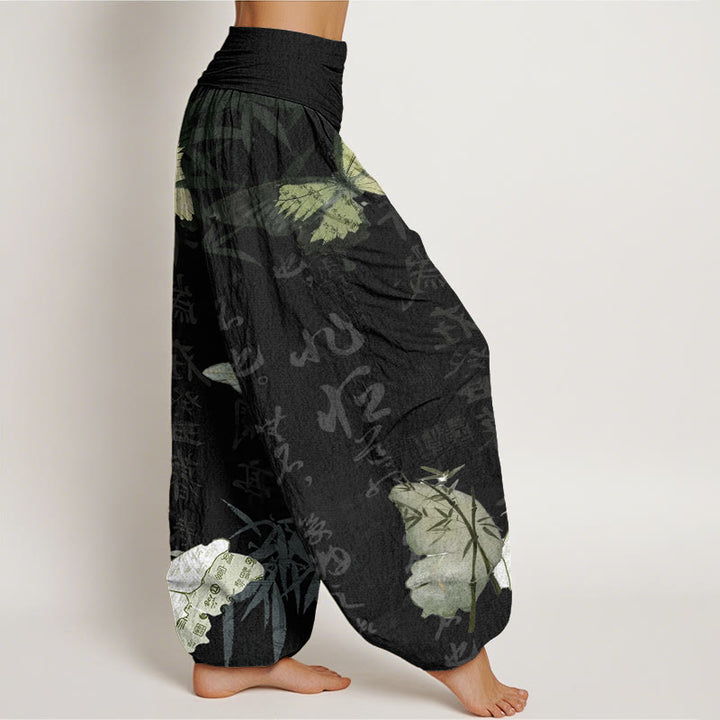 Haremshose mit elastischer Taille für Damen, Buddha Stones, Schmetterling, Bambusblätter, chinesische Schriftzeichen - image 3