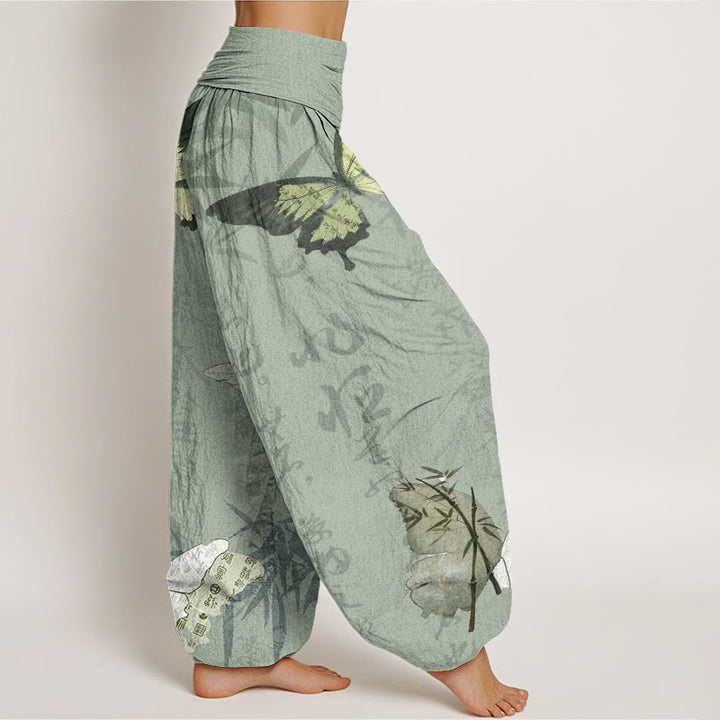 Haremshose mit elastischer Taille für Damen, Buddha Stones, Schmetterling, Bambusblätter, chinesische Schriftzeichen - image 7