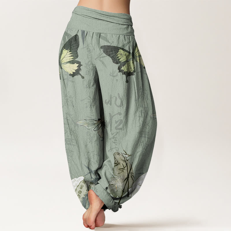 Haremshose mit elastischer Taille für Damen, Buddha Stones, Schmetterling, Bambusblätter, chinesische Schriftzeichen - image 6