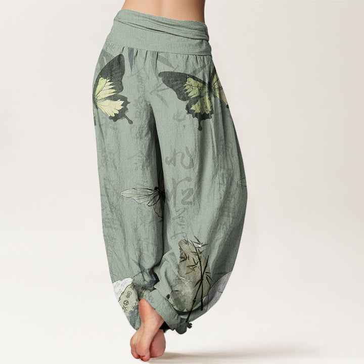 Haremshose mit elastischer Taille für Damen, Buddha Stones, Schmetterling, Bambusblätter, chinesische Schriftzeichen - image 6