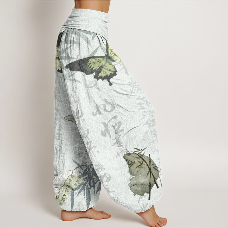 Haremshose mit elastischer Taille für Damen, Buddha Stones, Schmetterling, Bambusblätter, chinesische Schriftzeichen - image 10