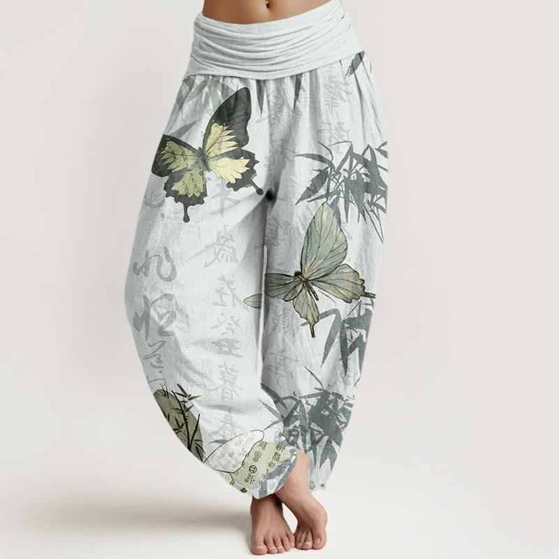 Haremshose mit elastischer Taille für Damen, Buddha Stones, Schmetterling, Bambusblätter, chinesische Schriftzeichen - Honigtau - US22， UK/AU26，EU54 (6XL) - image 8