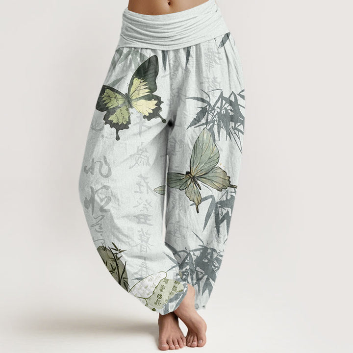 Haremshose mit elastischer Taille für Damen, Buddha Stones, Schmetterling, Bambusblätter, chinesische Schriftzeichen - Honigtau - US22， UK/AU26，EU54 (6XL) - image 8