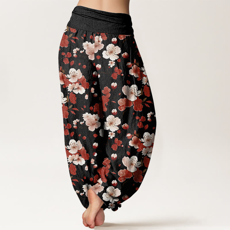 Buddha Stones Pink Rot Pfirsichblüten Design Damen Haremshose mit elastischer Taille - image 2