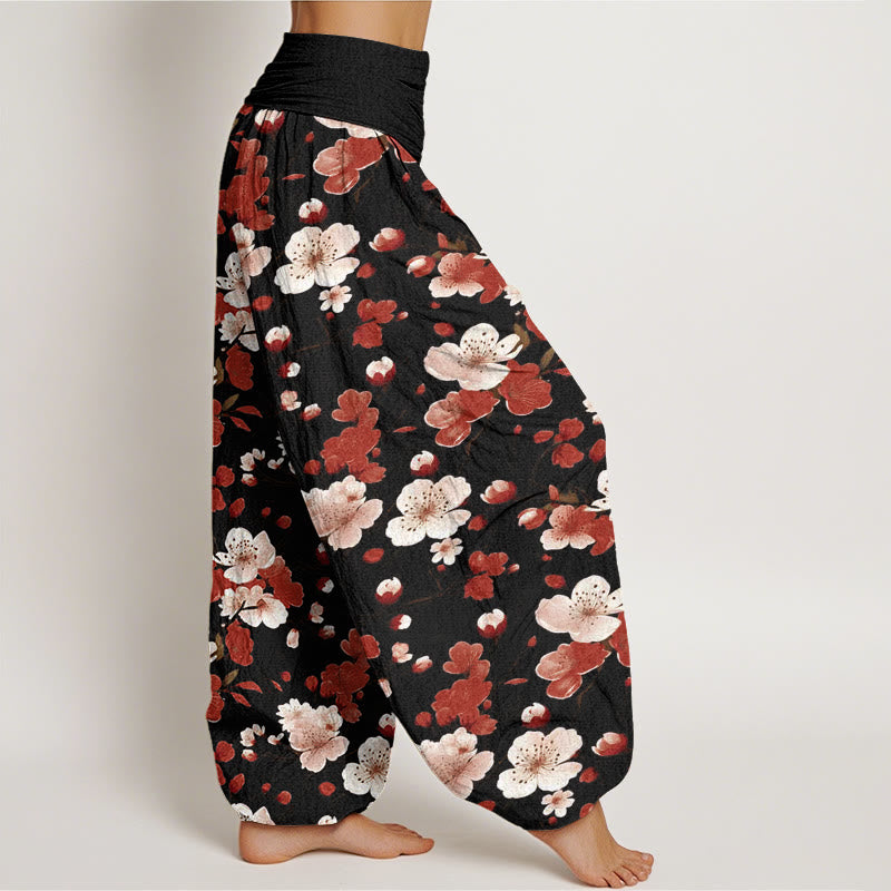 Buddha Stones Pink Rot Pfirsichblüten Design Damen Haremshose mit elastischer Taille - image 3