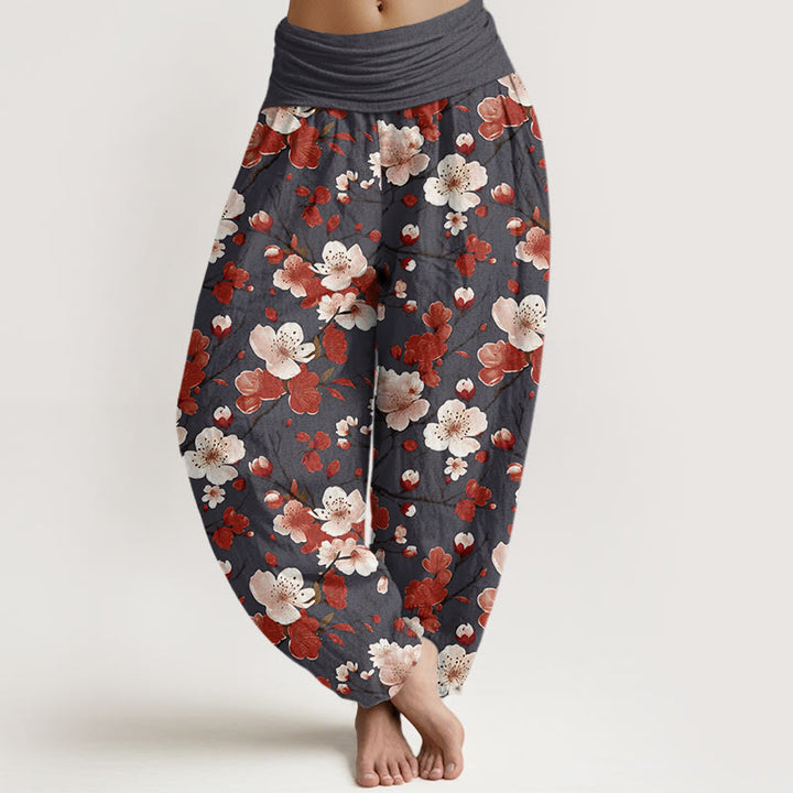 Buddha Stones Pink Rot Pfirsichblüten Design Damen Haremshose mit elastischer Taille - Grau - US22， UK/AU26，EU54 (6XL) - image 8