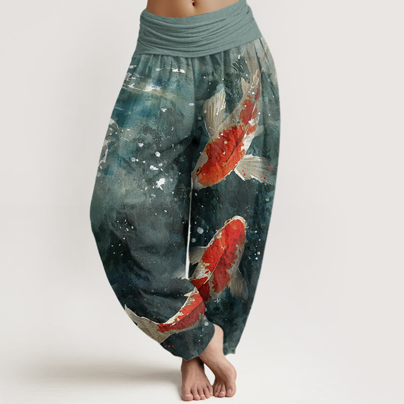 Buddha Stones Bunte Koi-Fische Ozean-Design Damen Haremshose mit elastischer Taille - HellMeerGrün - US22， UK/AU26，EU54 (6XL) - image 1
