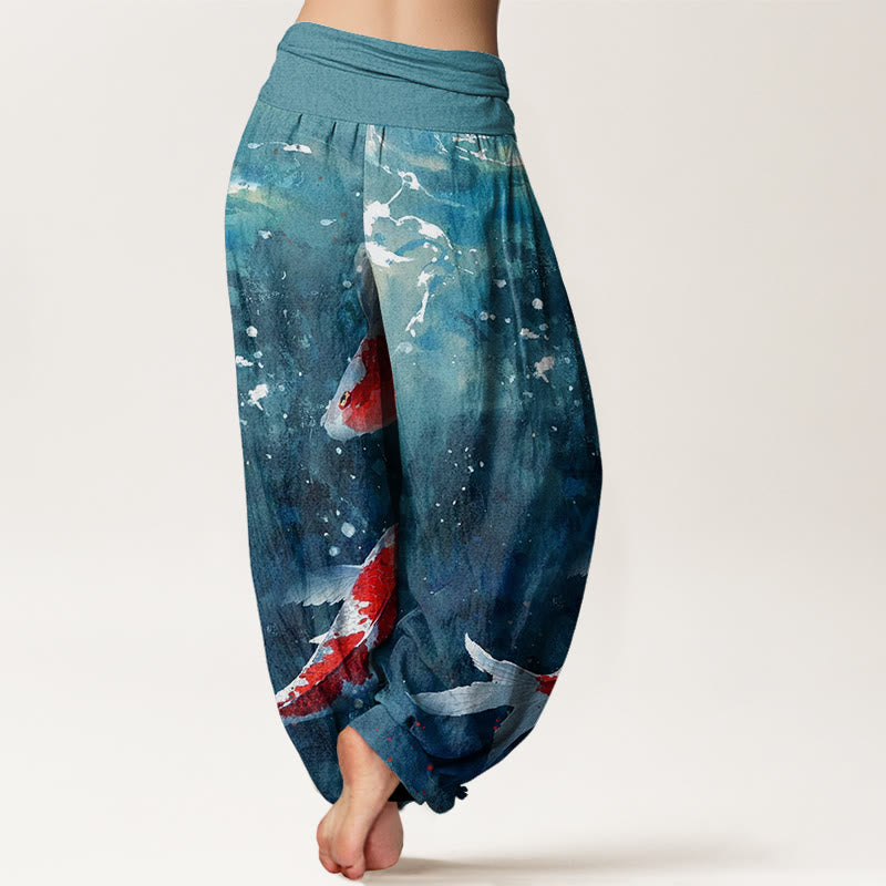 Buddha Stones Bunte Koi-Fische Ozean-Design Damen Haremshose mit elastischer Taille - image 9