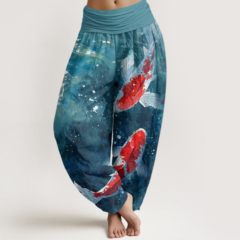 Buddha Stones Bunte Koi-Fische Ozean-Design Damen Haremshose mit elastischer Taille - CadetBlue - US22， UK/AU26，EU54 (6XL) - image 8