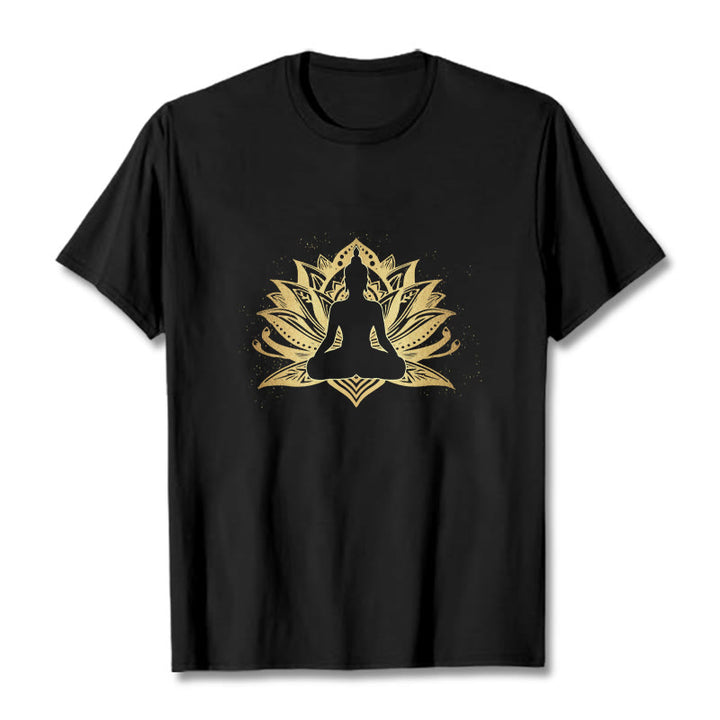 Buddha Stones ​​Golden Lotus Meditation Buddha T T-shirt - Schwarz - 2XL - image 0