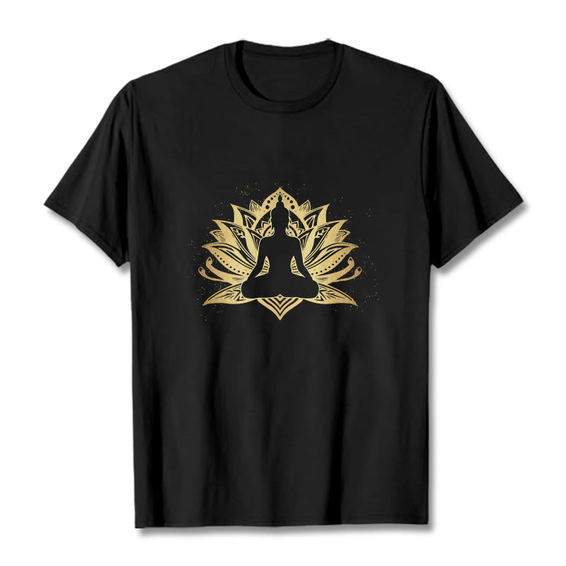 Buddha Stones ​​Golden Lotus Meditation Buddha T T-shirt - Schwarz - 2XL - image 1