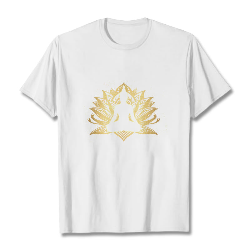 Buddha Stones ​​Golden Lotus Meditation Buddha T T-shirt - Weiß - 2XL - image 5