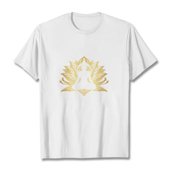 Buddha Stones ​​Golden Lotus Meditation Buddha T T-shirt - Weiß - 2XL - image 5