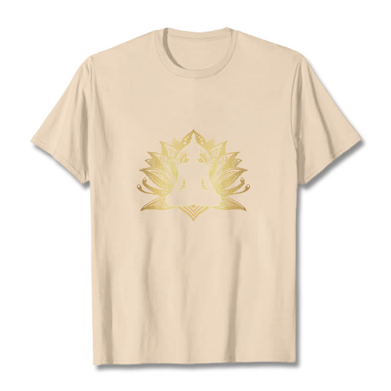 Buddha Stones ​​Golden Lotus Meditation Buddha T T-shirt - Bisque - 2XL - image 9