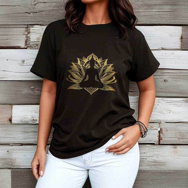 Buddha Stones ​​Golden Lotus Meditation Buddha T T-shirt - image 3