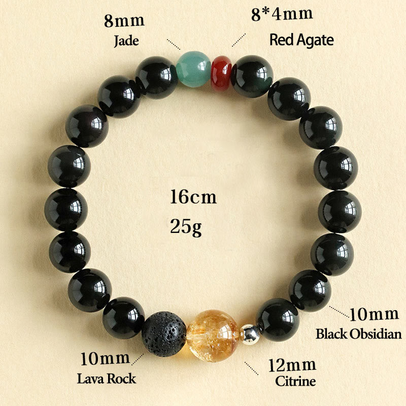 Buddha Stones Armband aus natürlichem schwarzem Obsidian mit Perlen für Kraft und Erfüllung