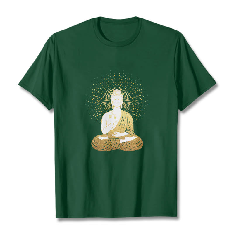 Buddha Stones ​​Goldene Meditation Buddha Mit Goldenen Aura T T-shirt - WaldGrün - 2XL - image 1