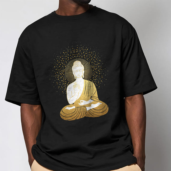 Buddha Stones Goldene Meditation Buddha Mit Goldenen Aura T T-shirt