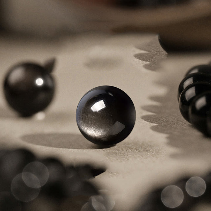 Buddha Stones, natürlicher Silberglanz, Obsidian, Om Mani Padme Hum, Schutzarmband