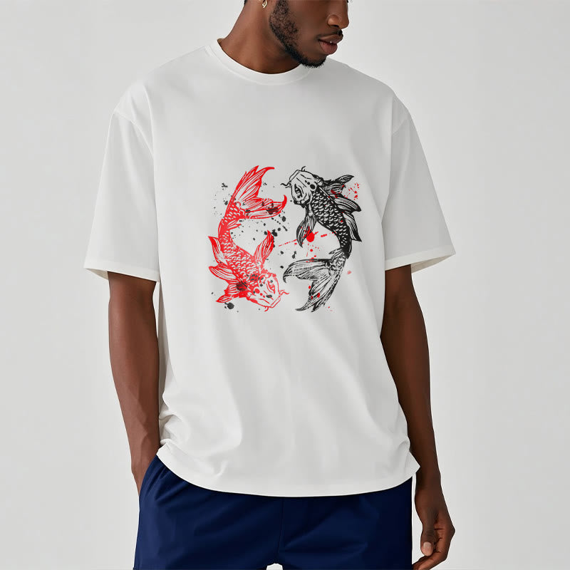 Buddha Stones ​​Rot Schwarz Koi Fisch T-Shirt - image 1