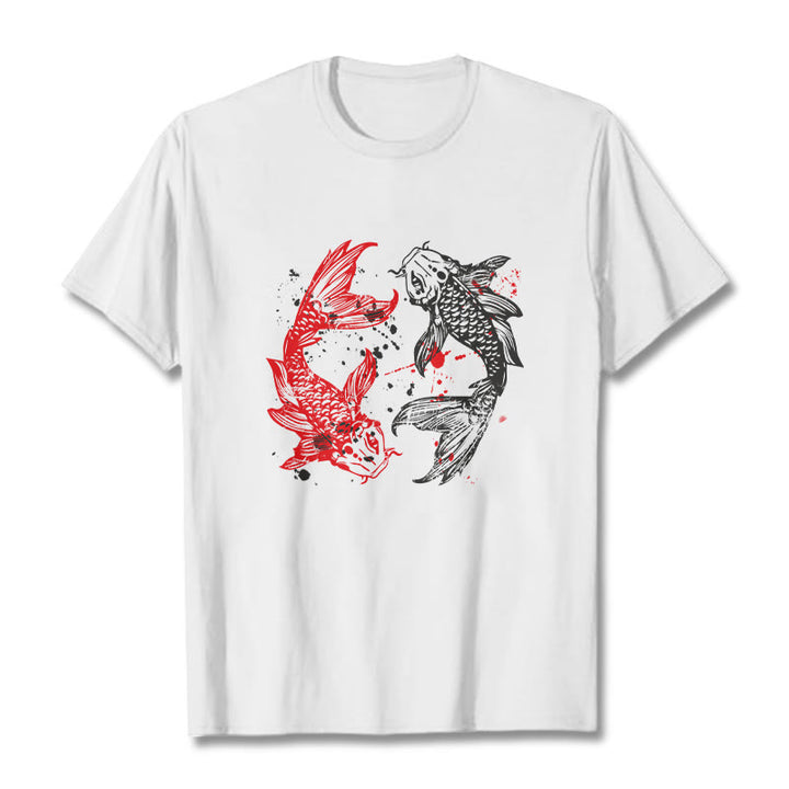 Buddha Stones ​​Rot Schwarz Koi Fisch T-Shirt - Weiß - 2XL - image 0